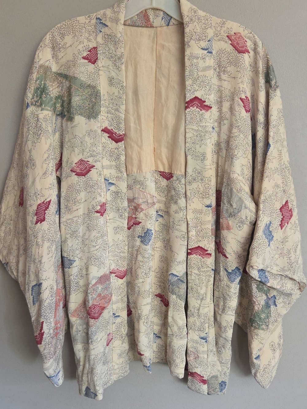 Vintage Cream Print Kimono Jacket with Multicolor Accents